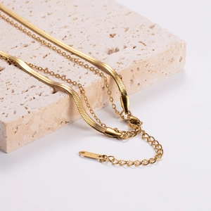 French vintage style gold double-layer necklace with sunflower blue stone on stone