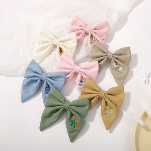 Lot de 6 barrettes à cheveux brodées de fleurs en coton et lin pour coiffures filles
