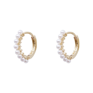 Elegant gold hoop earrings with white pearl accents in a minimalist Korean style design