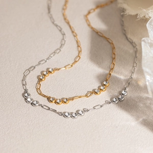 Minimalist stainless steel paperclip necklace with white zircon in gold and silver finish