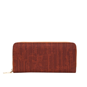 Elegant brown striped long clutch wallet with high-quality gold zipper for women