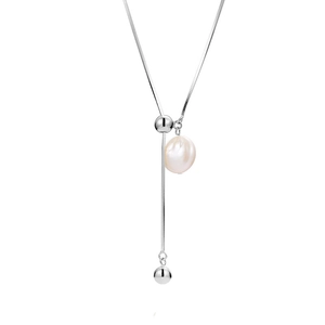 925 silver adjustable long necklace featuring an irregular baroque pearl pendant