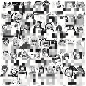 50 pieces of waterproof black and white Japanese anime girl graffiti stickers for water bottles