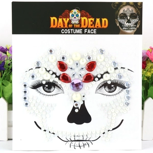 Day of the Dead face jewels with white pearls and red gems for Halloween makeup
