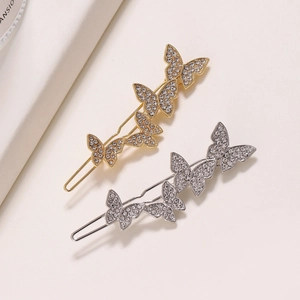 Elegant butterfly hair clips set with sparkling rhinestones in gold and silver finish