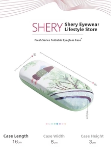 Detailed size guide for folding glasses case showing 16x6x3 cm dimensions