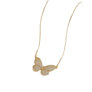 Luxury butterfly heart pendant necklace with shimmering pave zircons in gold plating