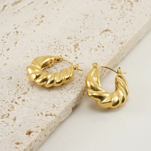 Boucles d'oreilles créoles torsadées en forme de C en acier inoxydable doré 18K