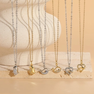 Niche Design Ocean Series Zirconia Pendant Necklace For Women Copper Gold Silver Plated Penguin Whale Dolphin Jewelry Gift