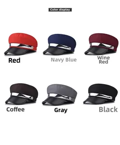 Detailed color display of military baker boy caps with silver chain trim in six colors