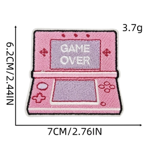 Pink handheld game console embroidery patch featuring 'GAME OVER' text detail