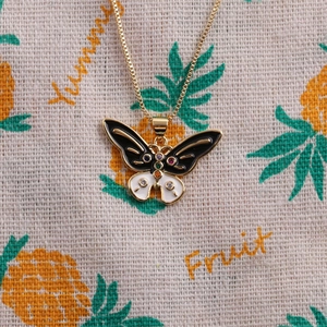 Minimalist gold butterfly pendant necklace with colorful zircon and enamel inlay