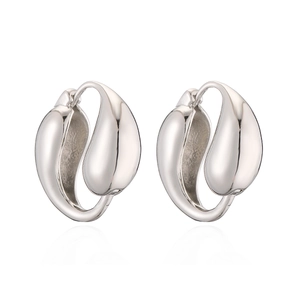 Polished silver dolphin drop earrings with minimalist teardrop design on white background