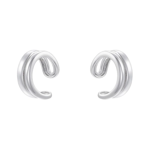 Detailed view of polished double-layered silver U-shape ear cuff with a sleek finish