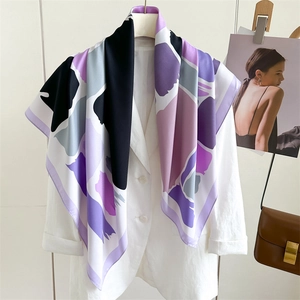 Large Square Scarf Abstract Geometric Color Block Luxury Satin Feel Satin Shawl For Women Elegant Fashion Soft Headscarf