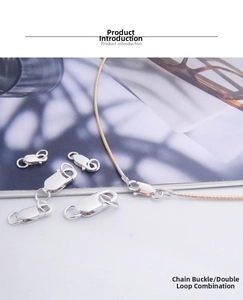 Detailed view of S925 sterling silver lobster clasps and jump rings on a delicate chain