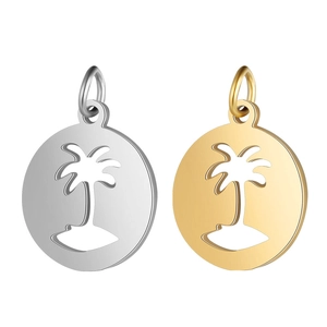 Round stainless steel coconut tree pendants in gold and silver finish for DIY jewelry