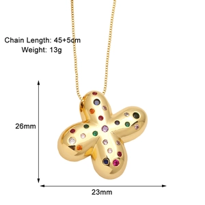 Detail of 45+5cm gold puffy flower necklace with colorful zircon stones inlay