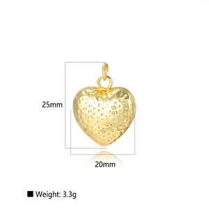 Detail view of 18k gold plated hollow heart pendant showing 25mm height and 20mm width