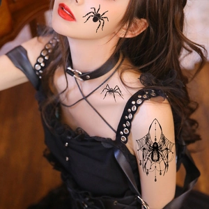 Waterproof 3D spider temporary tattoos with web designs on face and neck for Halloween