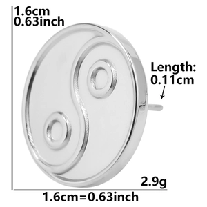 Detailed size chart of 304 stainless steel Yin Yang stud earrings with 1.6cm diameter