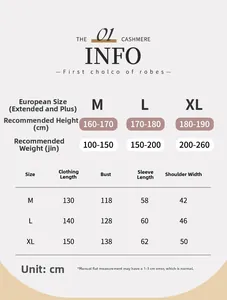 Size chart for oversized hooded striped flannel bathrobes with detailed measurements