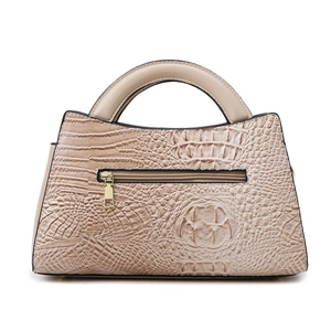 Chic beige crocodile pattern handbag set with a single handle and back zipper pocket