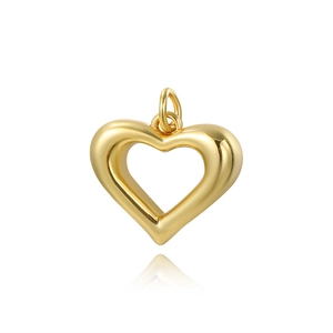 Polished 18k gold plated hollow heart charm pendant for DIY jewelry making with two rings