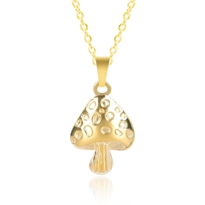 Close-up of golden mushroom pendant with realistic spot textures on a smooth metal finish