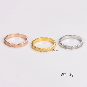 Three 3mm geometric pavé rings in gold rose gold and silver finish each weighing 2g