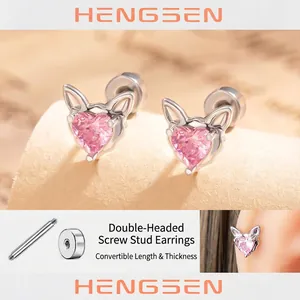 Orecchini Cartilagine Cuore Rosa Zirconia Orecchio Di Gatto Acciaio Al Titanio Gioielli Piercing Per Donne Dolce
