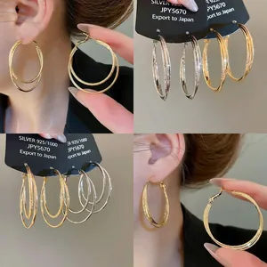 Double Layer Cross Hoop Earrings 18k Gold Plated Copper With 925 Sterling Silver Earring Post Textured Minimalist Jewelry