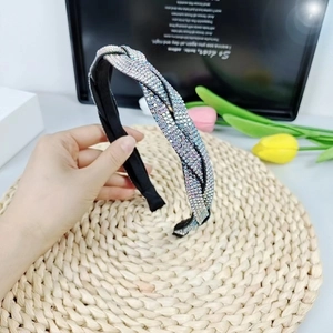 Rainbow rhinestone braided headband for women with sparkling wide twist fashion design