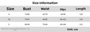 Size chart for summer off-shoulder mesh dress with bust, waist, hip, and length measurements
