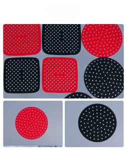 Tapis en silicone rouge et noir pour friteuse à air avec trous pour circulation d'air