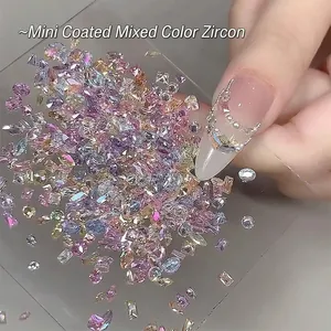 Mixed shape colorful zircon rhinestones with iridescent coating for sparkling nail art design