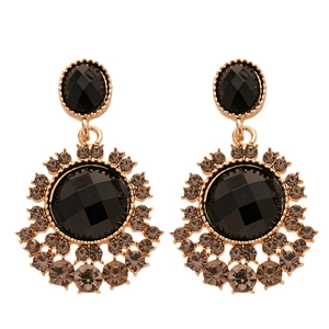 Vintage rose gold sunflower earrings with black crystals and smoke grey rhinestones