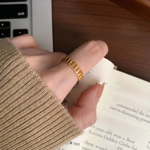 Minimalist 925 sterling silver hollow olive leaf open ring in gold finish on hand