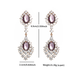 Dimensions détaillées pour boucles d'oreilles pendantes en pierre violette avec poids