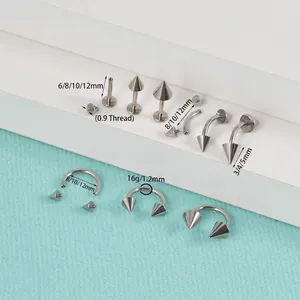 G23 titanium labret and horseshoe ring set with 16G cones and 0.9mm internal threading