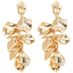 Elegant gold flower petal tassel earrings with a polished metallic cluster design