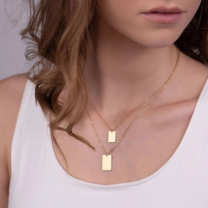 Collana a Doppio Strato in Acciaio Inossidabile con Pendente Quadrato Geometrico Rettangolare Gioielli per Donna Oro Argento