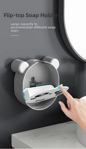 Detail of wall-mounted panda soap box with 10cm width and flip-top drainage design