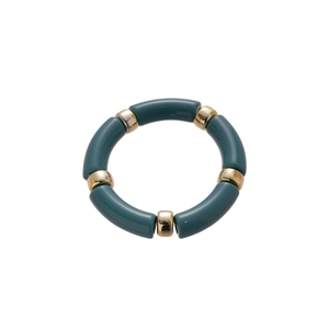 Minimalist acrylic geometric circular bracelet with blue resin tubes and golden beads