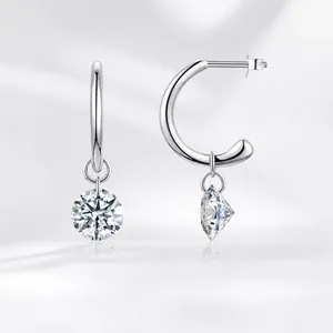 Moissanite Hoop Dangle Earrings Elegant Round Brilliant Cut 925 Sterling Silver Sparkly Jewelry For Women