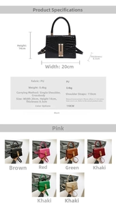 Detailed size chart and multi-color options for crocodile pattern crossbody bag