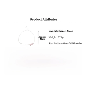 Detailed view of pink zircon flower necklace dimensions and premium copper material specs