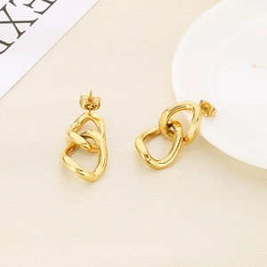 Minimalist gold geometric link earrings with interlocking twist chain design for women