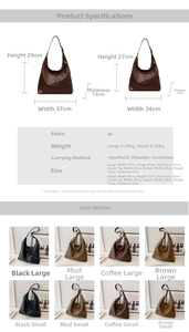 Size chart for high-capacity PU leather tote bags in large and small versions