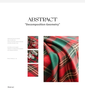 Close-up of waterproof red and green Christmas plaid tablecloth with gold metallic threads